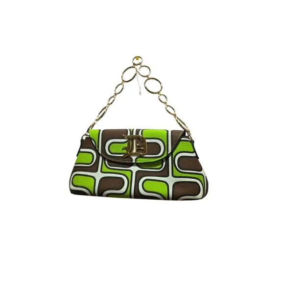 Dyspnea Artpop Bag Green Brown Retro Geometric Gold Chain Shoulder Bag NIB - Picture 4 of 6